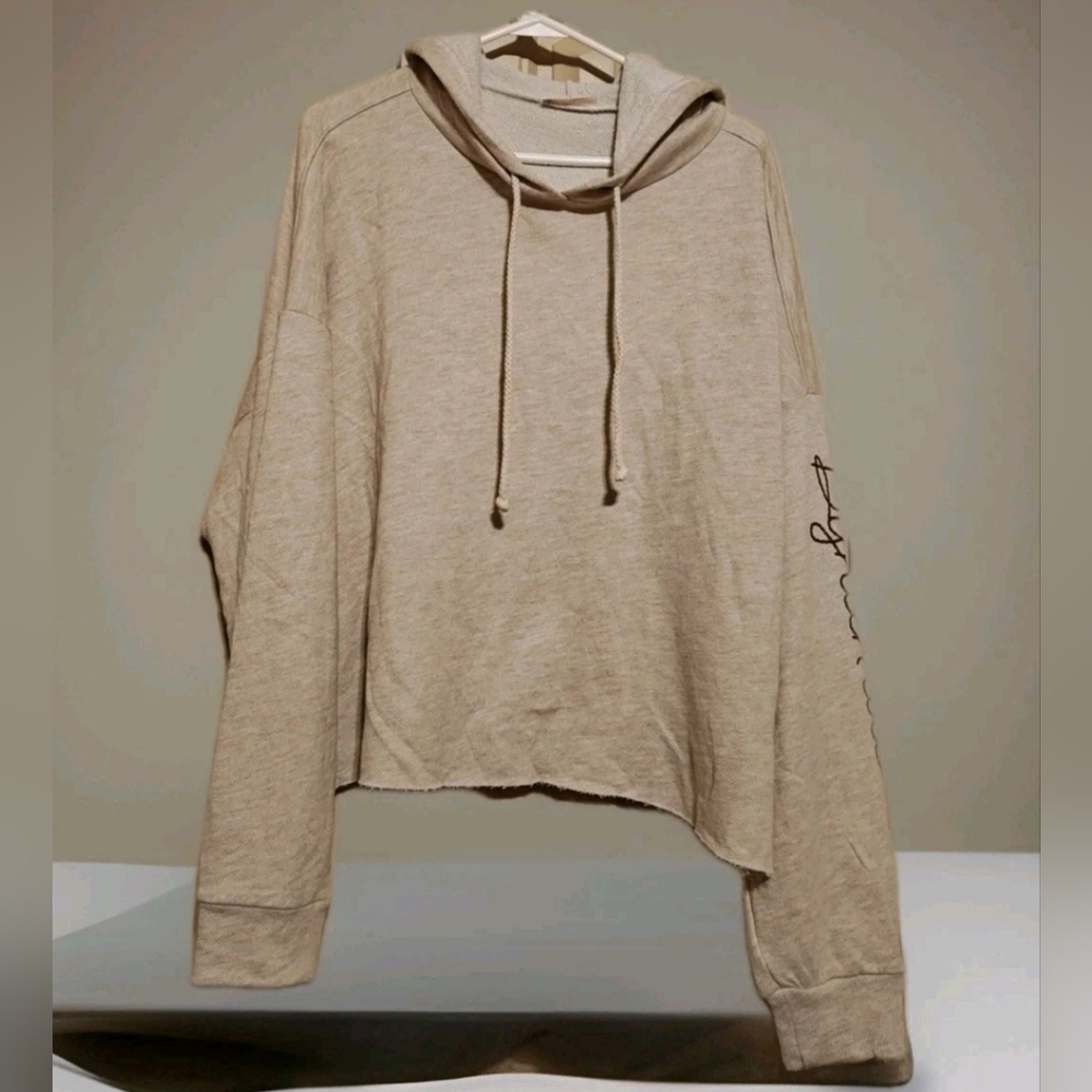 Free People Movement SZ L Tan Cropped Hoodie Sweatshirt  Oversized